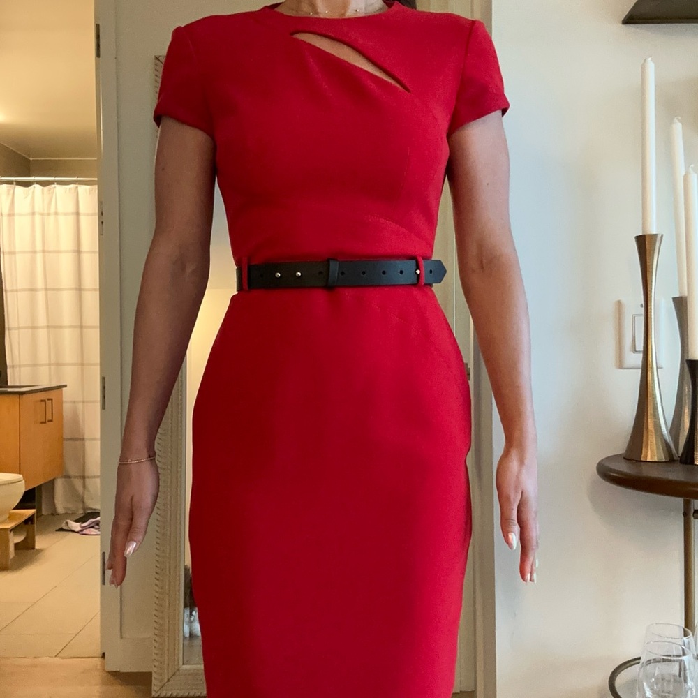Elegant Red Dress with Black Belt